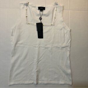 NWT! belldini - Estilo White Bedazzled Square Neck Sweater Tank - Size Large